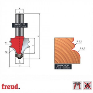 Freza cu coada, pentru ornamente, placata CMS Z2, cu coada - 99-PK312P - FREUD Italia