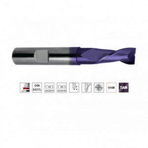 Freza din carbura TiAIN, Tip N, lunga, dinti lungi, DIN 6527L, 2 taisuri - Img 2