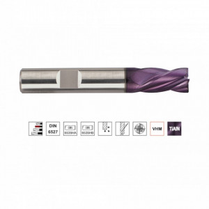 Freza din carbura TiAIN, Tip N, scurta, dinti scurti, DIN 6527, 4 taisuri - Img 2