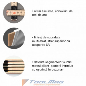 Metru lemn carpen 2 m imbinari din otel si nituri ascunse culoare natur - Slimboy HB - Img 2