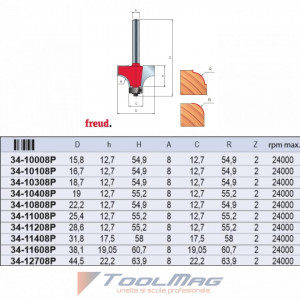 Freza profilata 1/4 concav placata CMS Z-2 cu coada si rulment copier inferior - 34- - Img 2