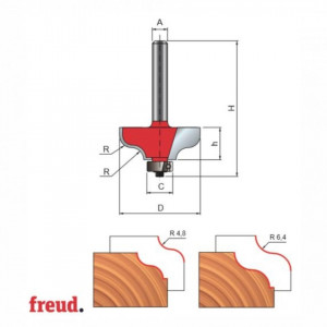 Freza profilata sinusoidal, cu tesire jos, cu rulment copier inferior, placata CMS, Z2, cu coada - 38- - FREUD Italia