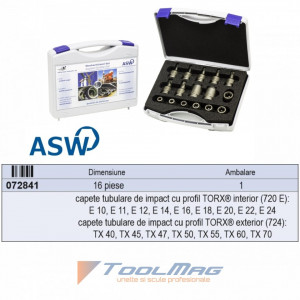 Trusa capete chei tubulare cu profil TORX® exterior/interior de impact 1/2” - 720 E/TX 16 - Img 2