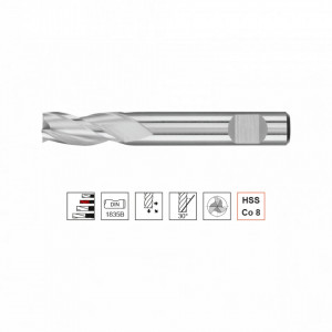 Freza HSS Co8, Tip N, scurta, prindere cilindrica conform DIN 1835 B, punct de centrare, 3 taisuri - Img 2