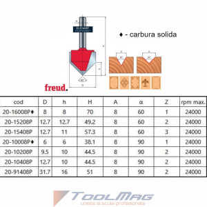 Freza profilata in V pentru gravura, placata CMS, cu coada, Z1, Z2, Z3 - 20- - Img 2