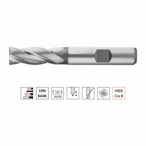Freza HSS-E Co8, Tip N, DIN 844K, scurta, prindere cilindrica conform DIN 1835 B, punct de centrare, 4 si 6 taisuri - Img 2