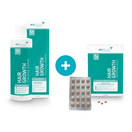 Tratament împotriva căderii părului Neofollics - Set Șampon Neofollics 250 ml + Suplimente pentru regenerarea părului Neofollics