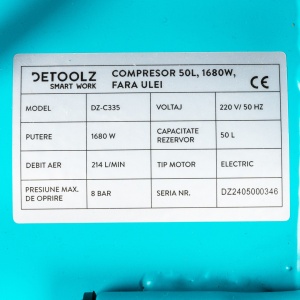 Compresor Detoolz 50L fara ulei, 1680 W, debit 214L/min, 8 bar, 2 prize de aer - Img 13