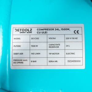 Compressor Detoolz 24L with oil, 1500 W, flow 160L/min, 8 bar, 2 air intakes - Img 2