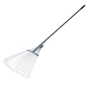 Adjustable metal leaf rake with tail