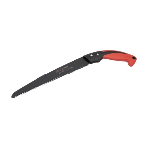 Black straight saw with red handle and red lid
