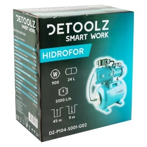 Detoolz 0.9 kW pressure booster, maximum flow rate 3300 l/h, maximum delivery head 45 m, cast iron pump body, 24-litre tank - Img 3