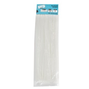 Set of 100 Detoolz plastic cable ties, 3.6 x 300 mm, UV-resistant, WHITE