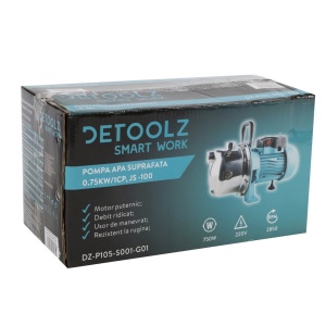 Pompa de suprafata Detoolz, 0.75 kW, debit maxim 3300 l/h, inaltime maxima de pompare 45m, corp pompa inox - Img 5