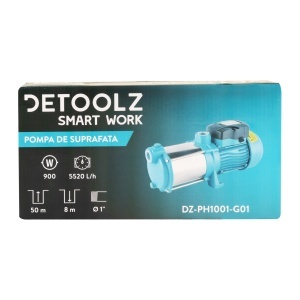 Pompa de suprafata Detoolz, 0.9 kW, debit maxim 5520 l/h, inaltime maxima de pompare 50m, corp pompa fonta - Img 6