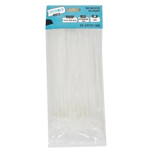 Set 100 bride plastic Detoolz 4.8x200mm , protectie UV, ALB