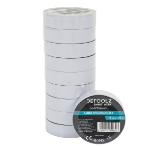 Set of 10 Detoolz insulating tape rolls, 19mm x 20m, WHITE G01