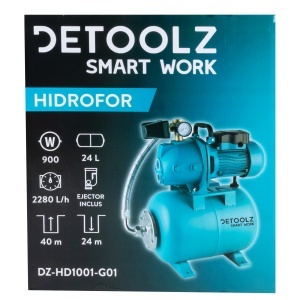 Detoolz 0.9 kW pressure booster, maximum flow rate 2280 l/h, maximum delivery head 40 m, cast iron pump body, 24-litre tank, ejector - Img 11