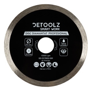 Detoolz continuous-rim diamond blade, 115 x 22.2 mm, for wet cutting