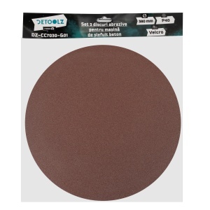 Set 3 disc abraziv Detoolz, diametru 380mm, granulatie P40, cu velcro, pentru masina de slefuit beton