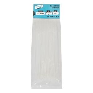 Set of 100 Detoolz plastic cable ties, 2.5 x 200 mm, UV-resistant, WHITE