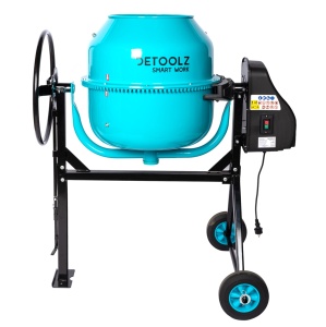 Detoolz concrete mixer, 160-litre capacity, 1000W power, cast iron mixing drum, with wheels