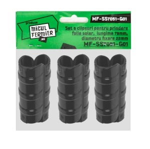 Set 6 clipsuri Micul Fermier pentru prindere folie solar, lungime 79mm, diametru fixare 22mm