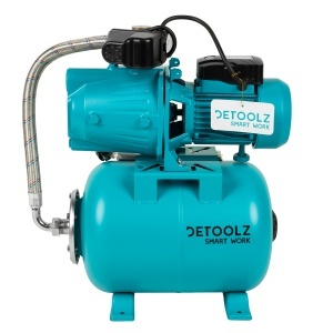 Detoolz 0.9 kW pressure booster, maximum flow rate 3300 l/h, maximum delivery head 45 m, cast iron pump body, 24-litre tank