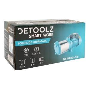 Detoolz surface pump, 0.9 kW, maximum flow rate 5520 l/h, maximum delivery head 50 m, cast iron pump body - Img 7