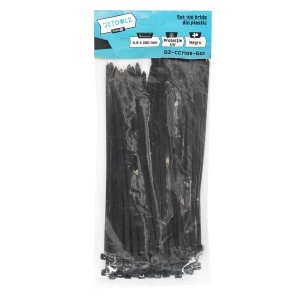 Set 100 bride plastic Detoolz 4.8x200mm, protectie UV, NEGRU