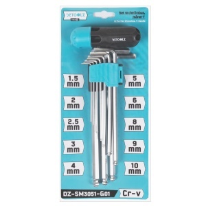 Set chei imbus Detoolz, 10 bucati, maner T, dimensiuni 1.5mm/2mm/2.5mm/ 3mm/4mm/5mm/6mm/8mm/9mm/10mm, material Cr-V