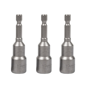 Set of 3 hexagonal socket sockets, 1/4"–12 mm × 65 mm, MAGNET - Img 1