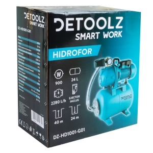 Detoolz 0.9 kW pressure booster, maximum flow rate 2280 l/h, maximum delivery head 40 m, cast iron pump body, 24-litre tank, ejector - Img 12