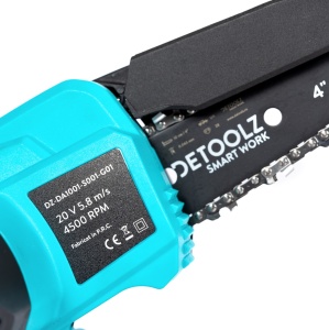 Detoolz 20V cordless mini chainsaw, angled - Img 5