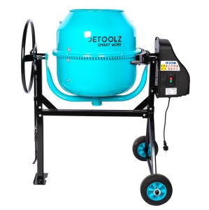 Detoolz concrete mixer, 180-litre capacity, 1000W power, cast iron mixing drum, with wheels