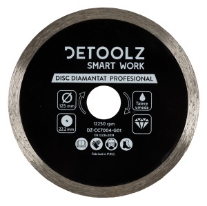 Detoolz continuous-rim diamond blade, 125x22.2mm, for wet cutting
