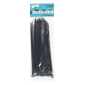 Set of 100 Detoolz plastic cable ties, 2.5 x 200 mm, UV-resistant, BLACK