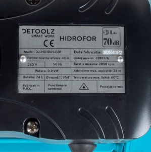 Detoolz 0.9 kW pressure booster, maximum flow rate 2280 l/h, maximum delivery head 40 m, cast iron pump body, 24-litre tank, ejector - Img 9
