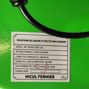 Razatoare de legume si fructe fara samburi Micul Fermier, 1.1KW, capacitate de productie 1200Kg/h, volum 35L - Img 2