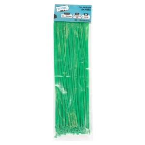 Set of 100 Detoolz plastic cable ties, 3.6 x 300 mm, UV-resistant, GREEN