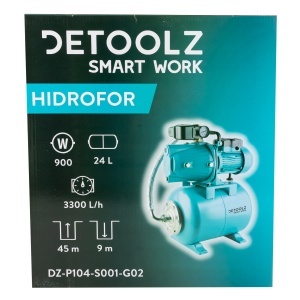 Detoolz 0.9 kW pressure booster, maximum flow rate 3300 l/h, maximum delivery head 45 m, cast iron pump body, 24-litre tank - Img 2