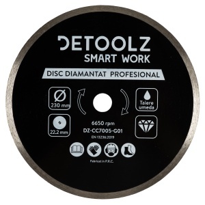 Detoolz continuous-rim diamond blade, 230 x 22.2 mm, for wet cutting