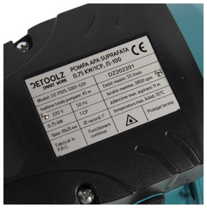 Pompa de suprafata Detoolz, 0.75 kW, debit maxim 3300 l/h, inaltime maxima de pompare 45m, corp pompa inox - Img 3