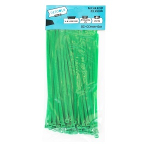 Set of 100 Detoolz plastic cable ties, 4.8 x 200 mm, UV protection, GREEN