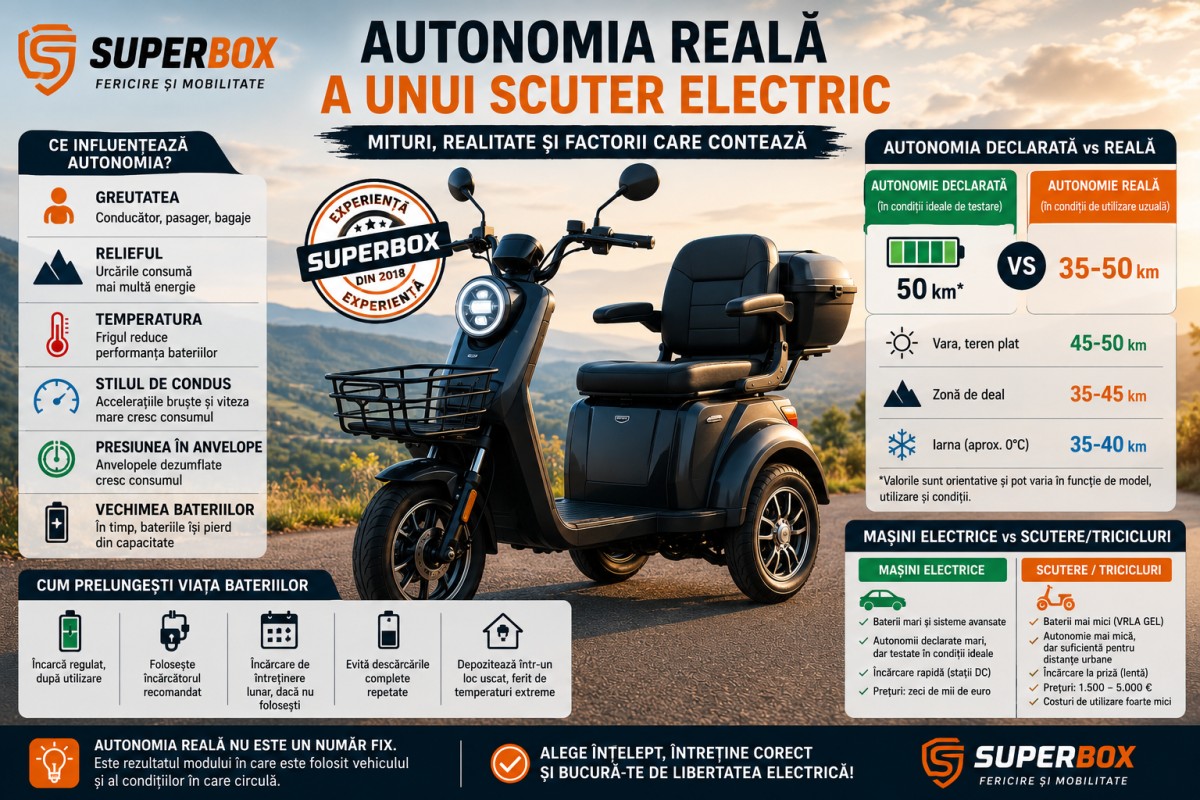 De ce autonomia reală a unui scuter electric este diferită de cea din fișa tehnică? Mituri, realitate și comparația cu mașinile electrice