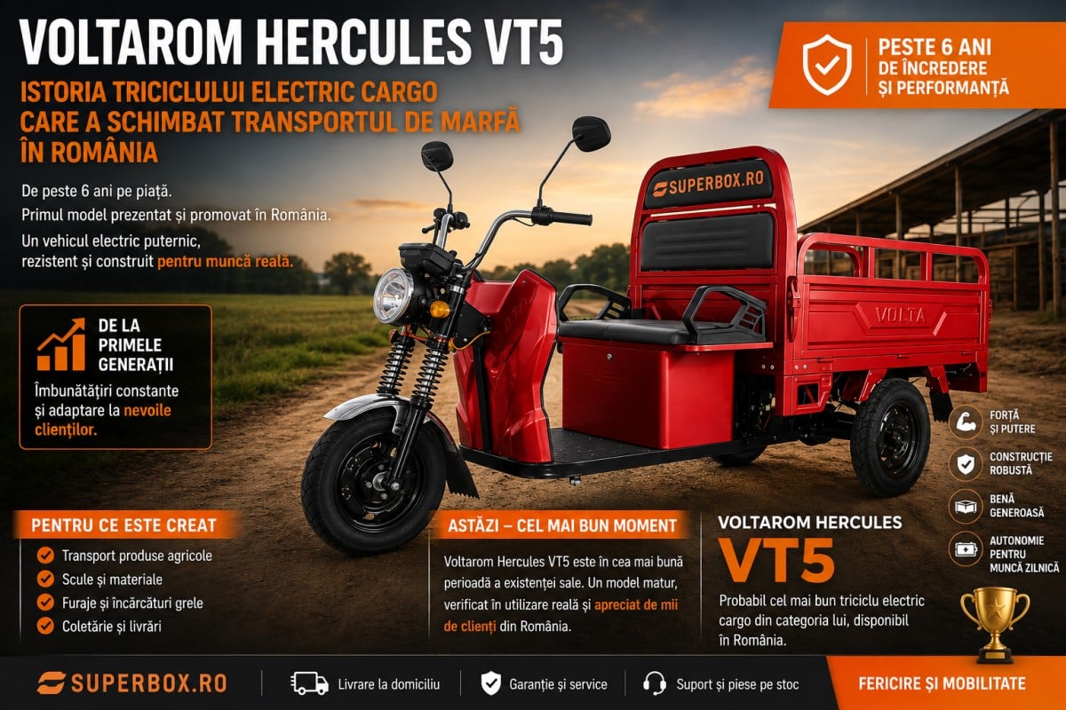 Voltarom Hercules VT5 – istoria triciclului electric cargo care a schimbat transportul de marfă în România