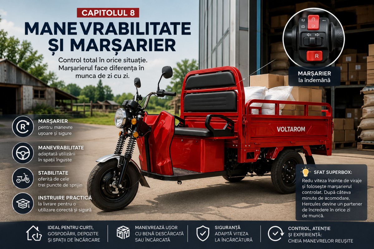 Capitolul 9 – Manevrabilitate și marșarier: controlul unui triciclu cargo în utilizarea de zi cu zi