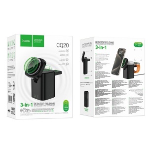 Încărcător Wireless Hoco CQ20 3-în-1 pentru iPhone, Apple Watch și AirPods – 15W, Negru