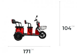 Tricicleta electrica, 2 persoane, Volta APM5, Rosu 25 km/H, Autonomie 40 km, SuperBox