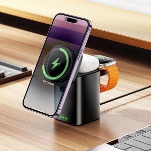 Încărcător Wireless Hoco CQ20 3-în-1 pentru iPhone, Apple Watch și AirPods – 15W, Negru
